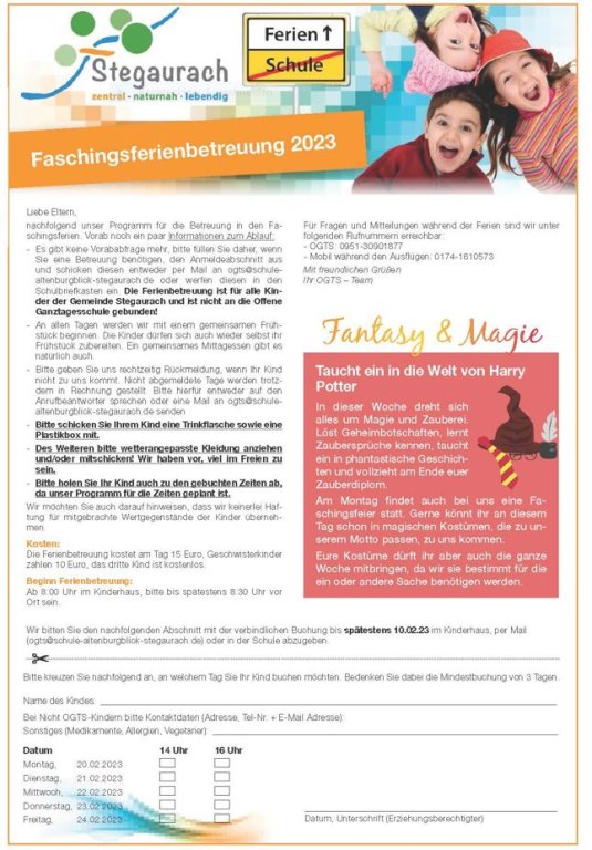 Faschingsferienprogramm 2023 Faschingsferienprogramm 2023